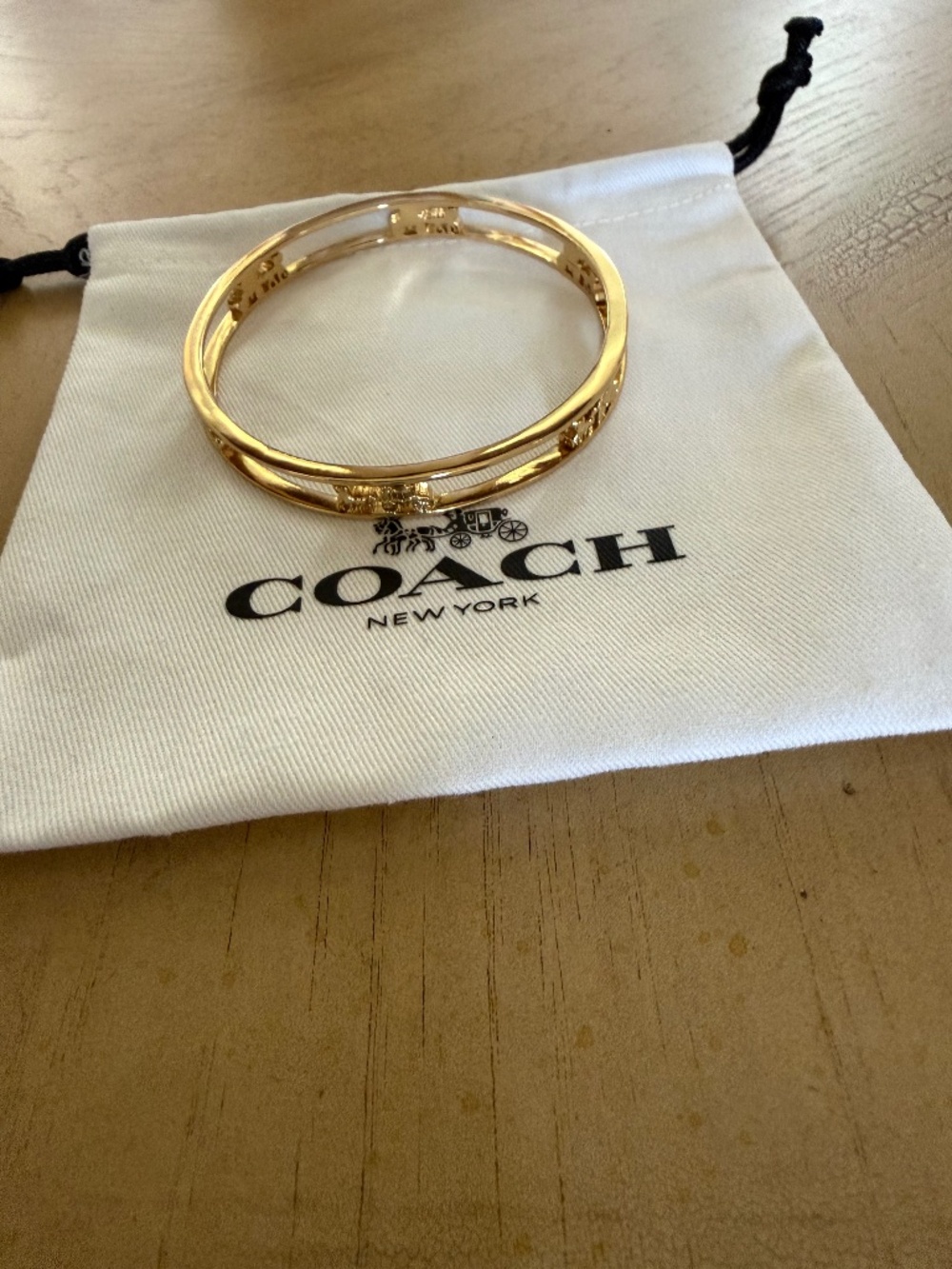 Coach Bangle Bracelet Horse & Carriage Gold Tone Dust Bag NWOT